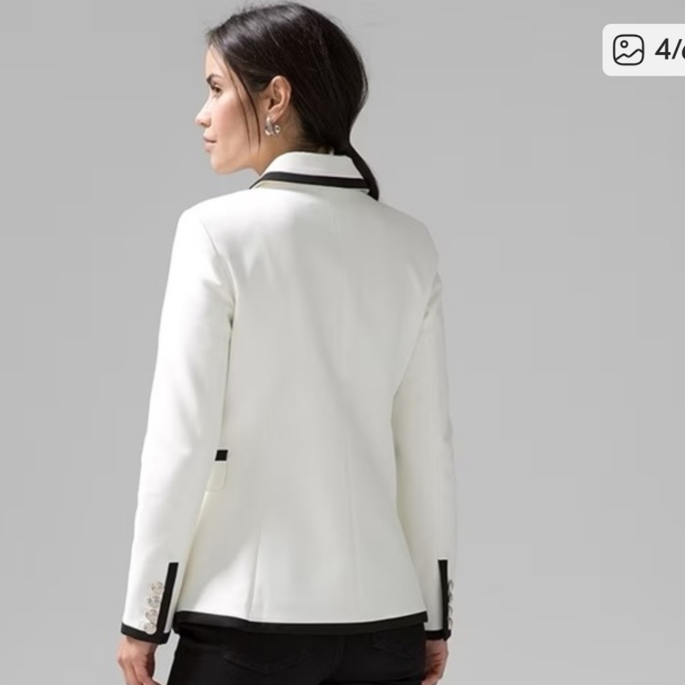 White House Black Market Contrast Studio Blazer Ecru Black Trim NWT Size 2 - Picture 11 of 12
